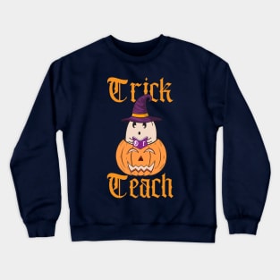 Trick Or Teach Ghost With Witch Hat Crewneck Sweatshirt